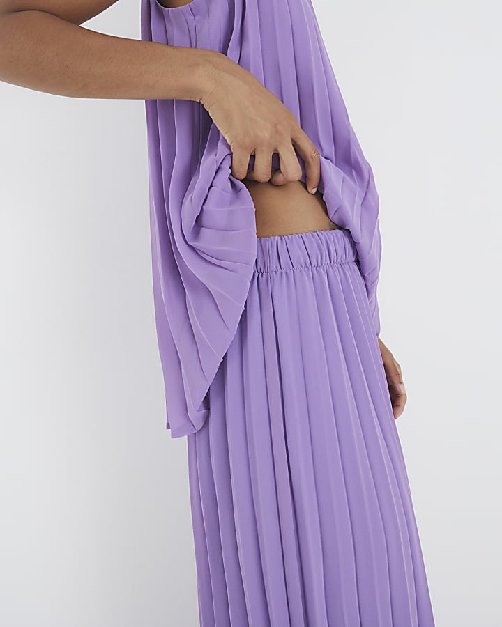 Purple Plisse Wide Leg Trousers