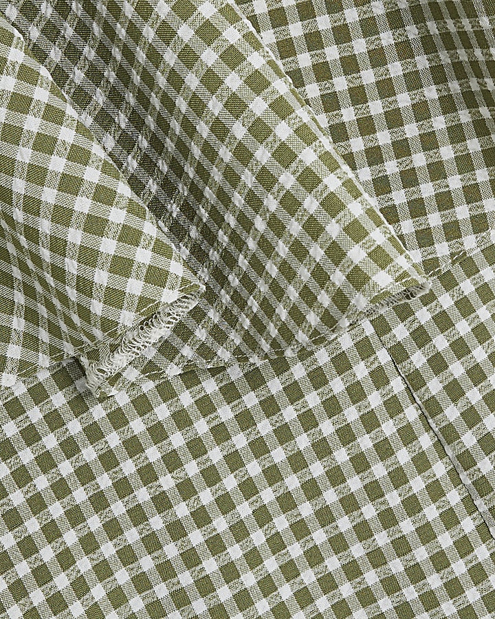 Khaki Gingham Double Layer Wide Leg Jumpsuit