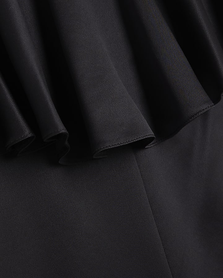 Black Satin Sleeveless Frill Jumpsuit