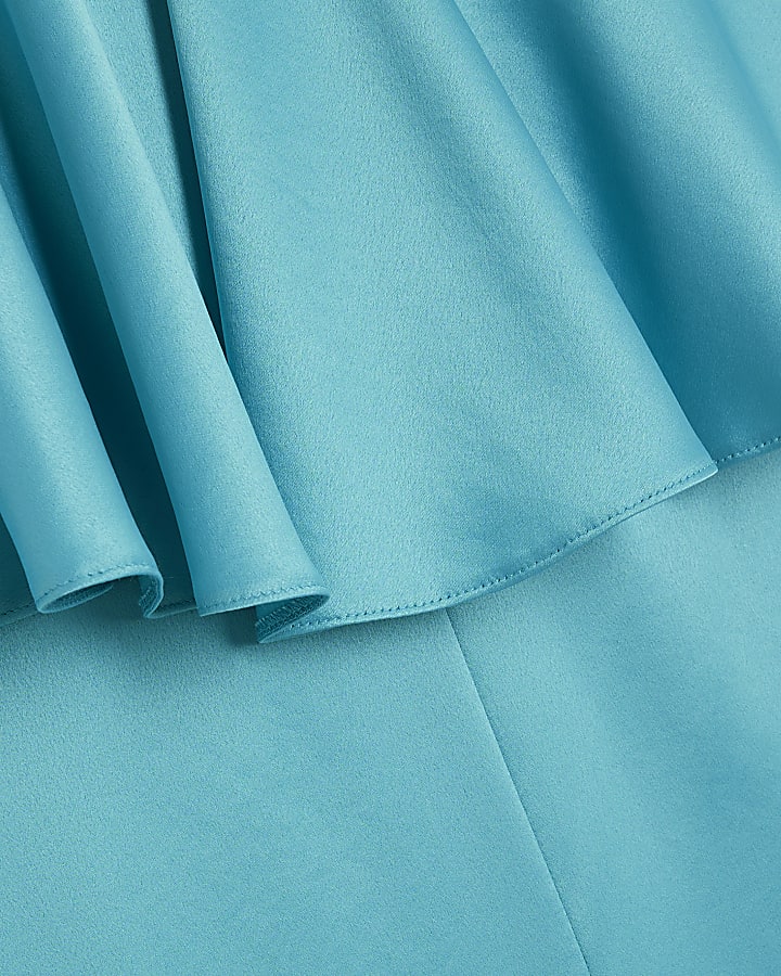 Blue Satin Sleeveless Frill Jumpsuit