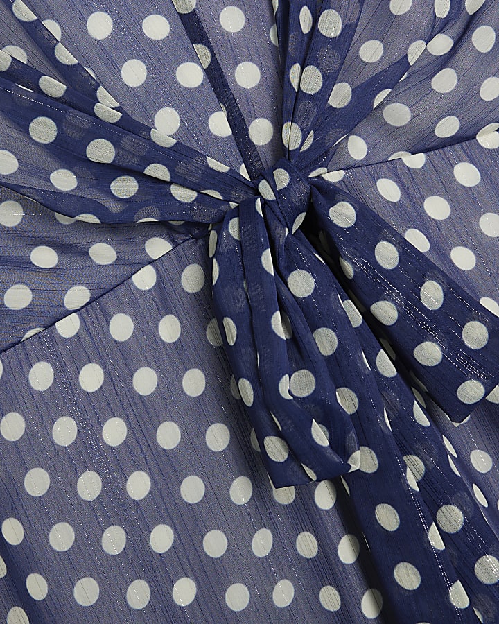 Navy Polka Dot Tie Front Jumpsuit