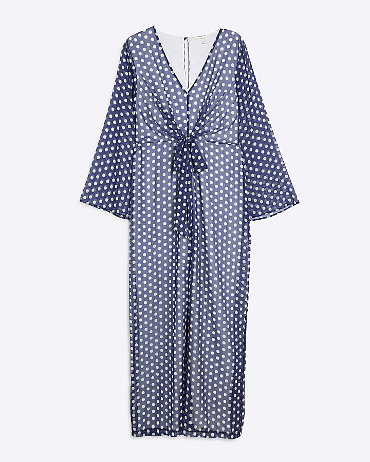 Navy Polka Dot Tie Front Jumpsuit