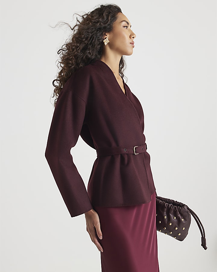 Red Handmade Short Belted Jacket