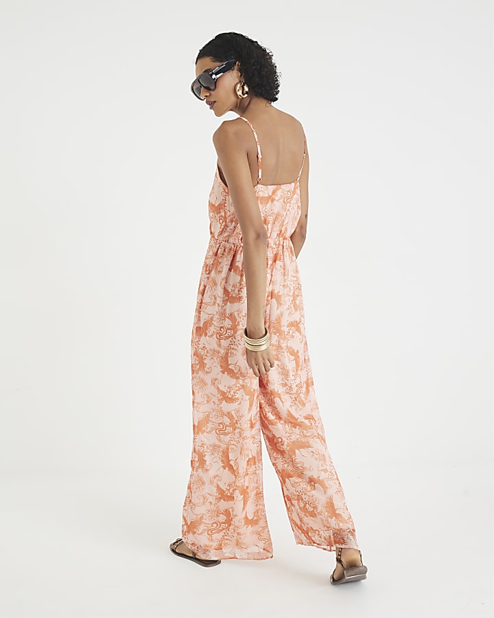 Pink Sleeveless Printed Jumpsuit