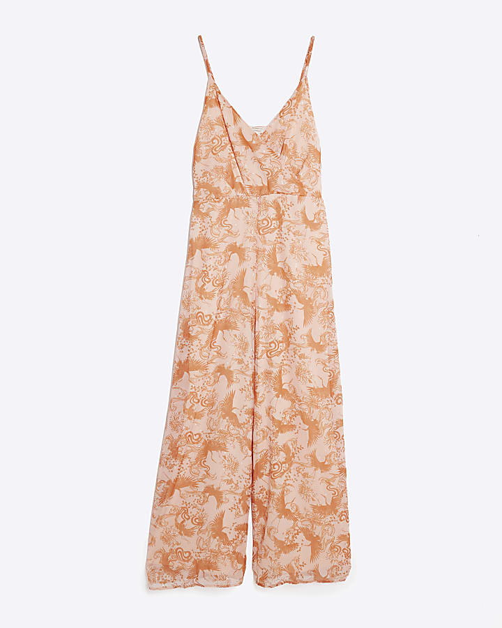 Pink Sleeveless Printed Jumpsuit