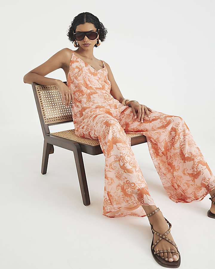 Pink Sleeveless Printed Jumpsuit