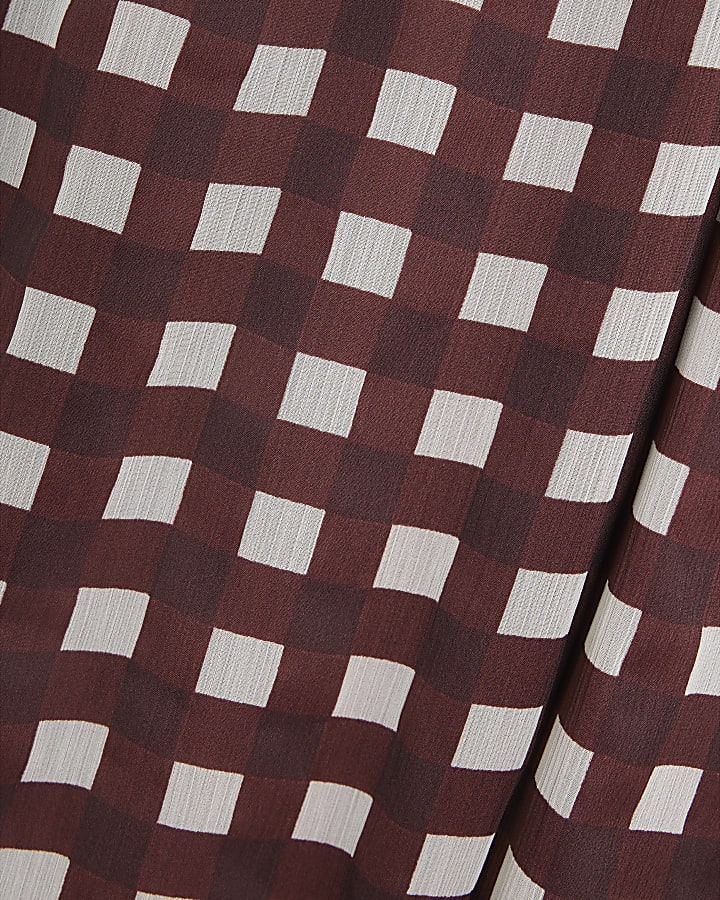 Brown Gingham Wide Leg Trousers