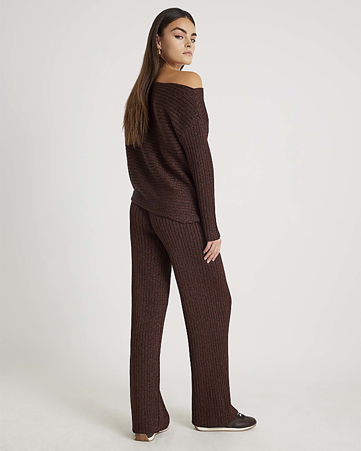 Brown Glitter Wide Leg Trousers