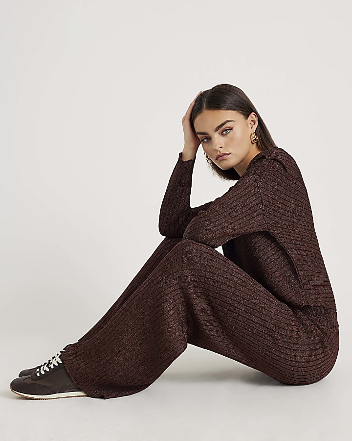 Brown Glitter Wide Leg Trousers