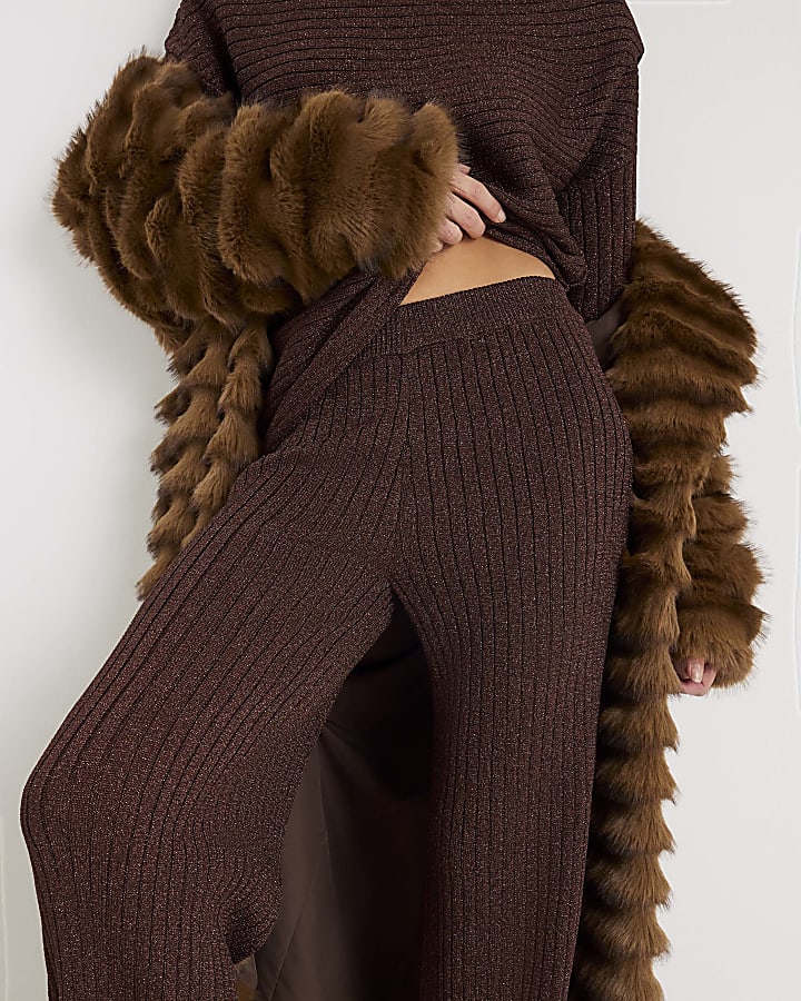 Brown Glitter Wide Leg Trousers