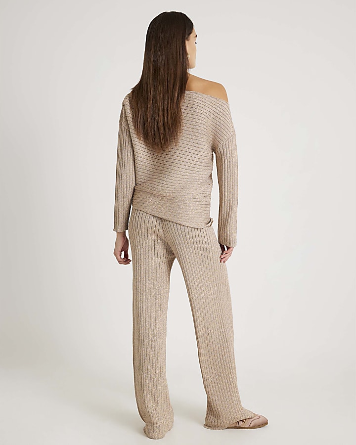 Gold Glitter Wide Leg Trousers