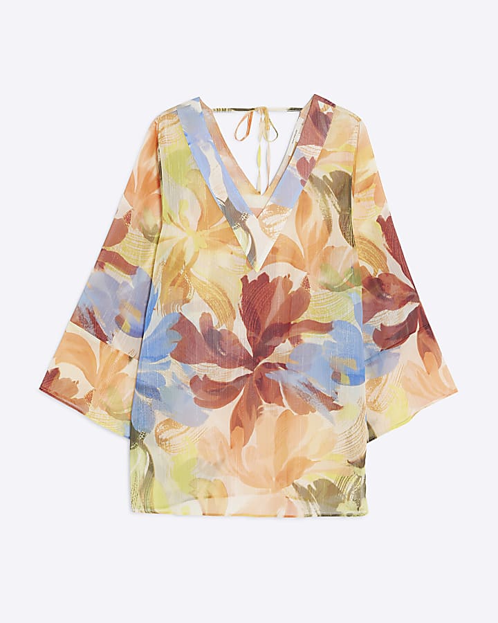 Multi Colour Printed Long Sleeve Beach Dress