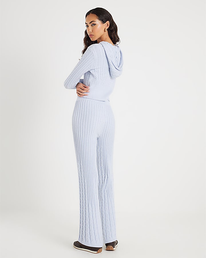 Blue Long Sleeve Cable Knit Hoodie