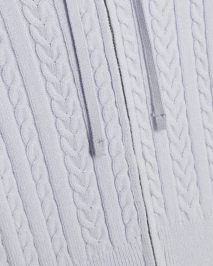 Blue Long Sleeve Cable Knit Hoodie