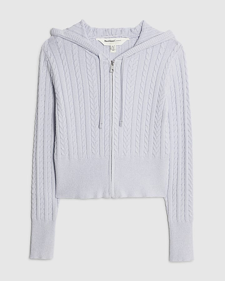 Blue Long Sleeve Cable Knit Hoodie