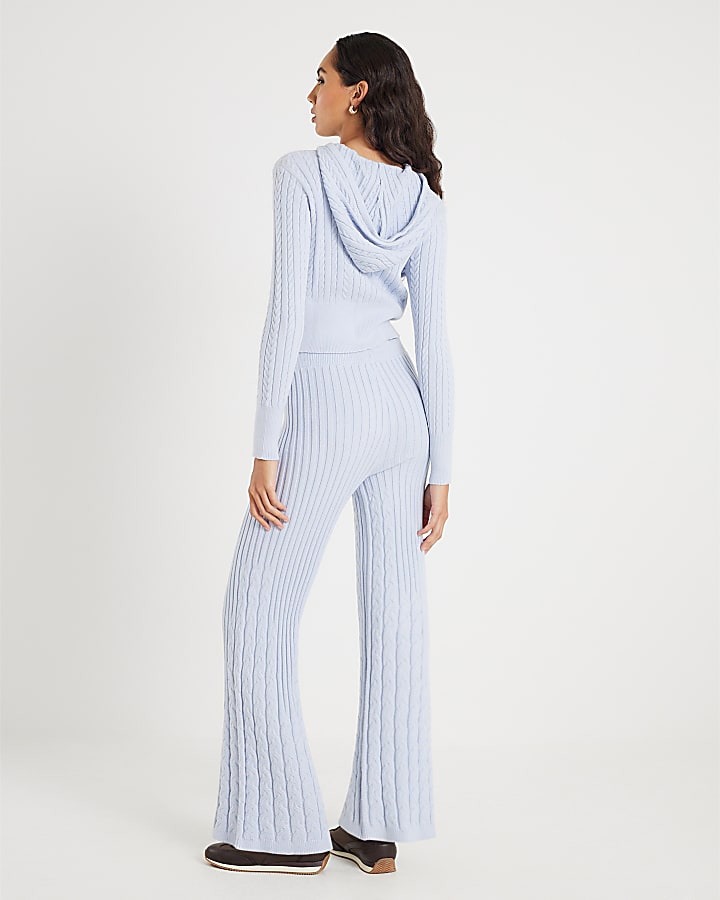 Blue Wide Leg Cable Knit Trousers