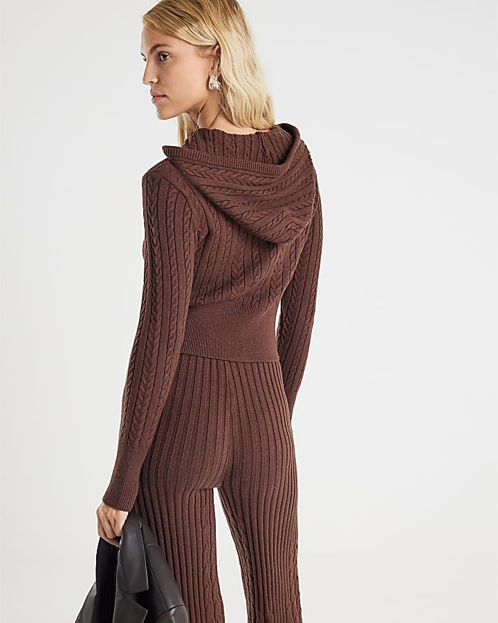 Brown Cable Knit Hoodie
