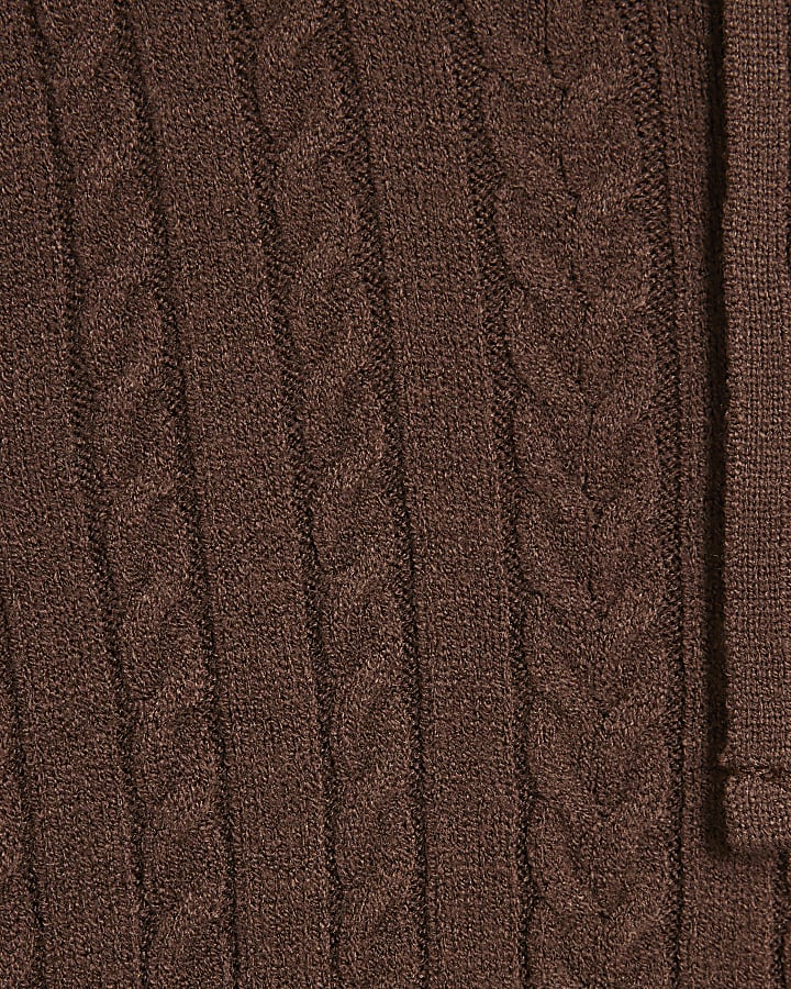 Brown Cable Knit Hoodie