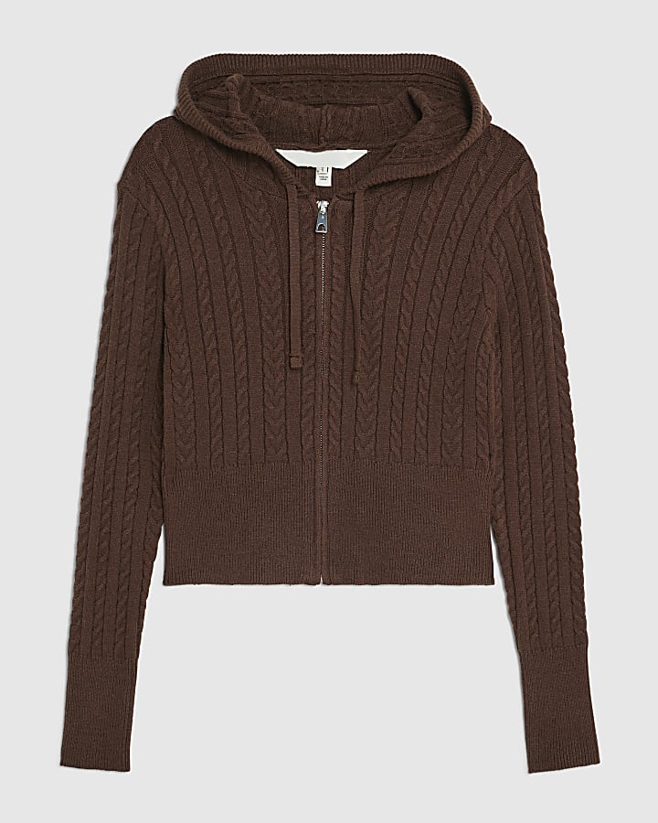 Brown Cable Knit Hoodie