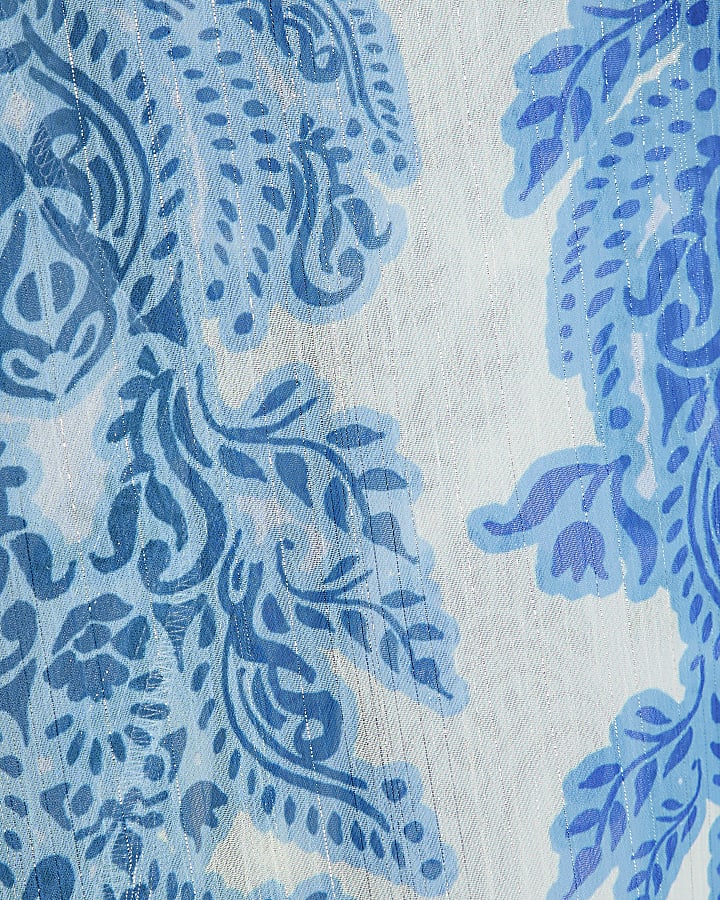 Blue Long Sleeve Paisley Maxi Beach Dress