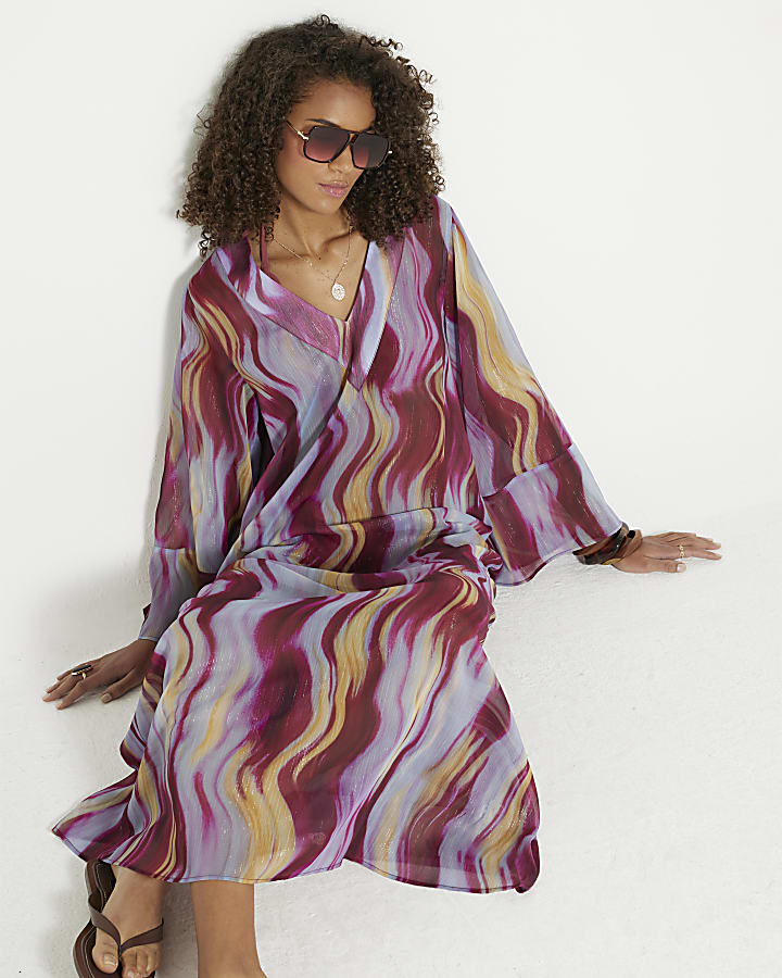 Multi Coloured Printed Maxi Tunic Dress