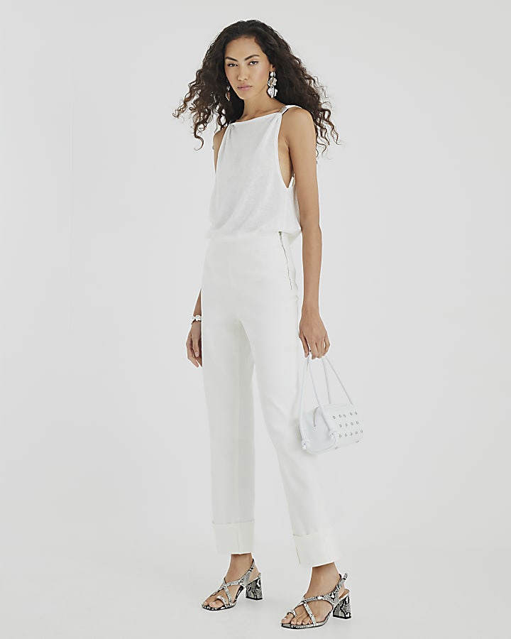 White Turn Up Slim Leg Jeans