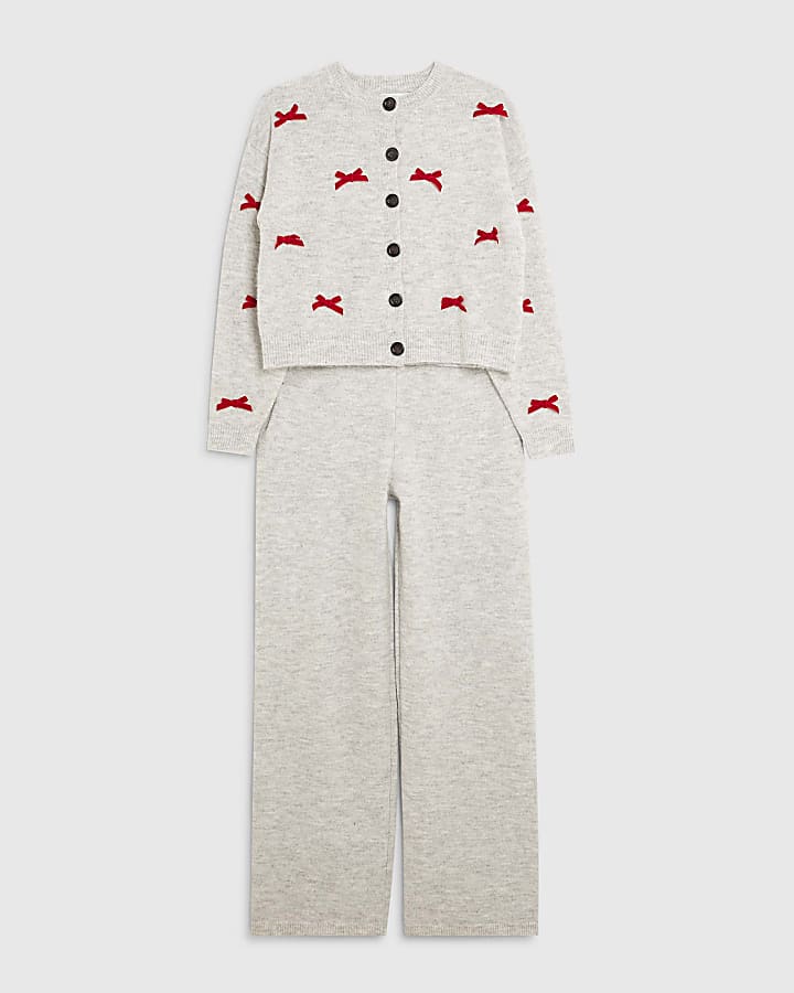 Grey Knitted Bow Detail Loungewear Set