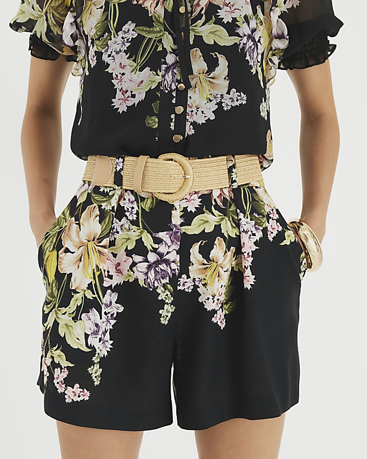 Black Short Sleeve Floral Blouse
