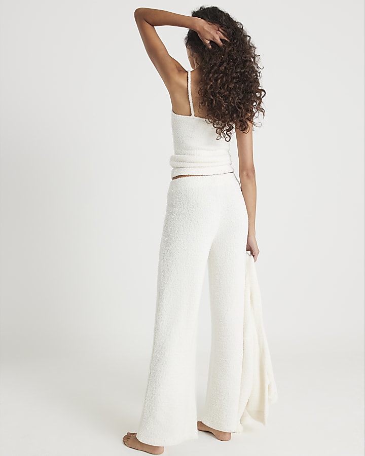 Cream Fluffy Cosy Wide Leg Trousers