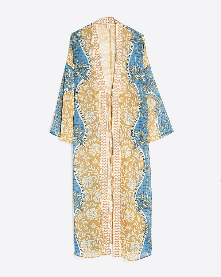 Blue Printed Longline Kimono