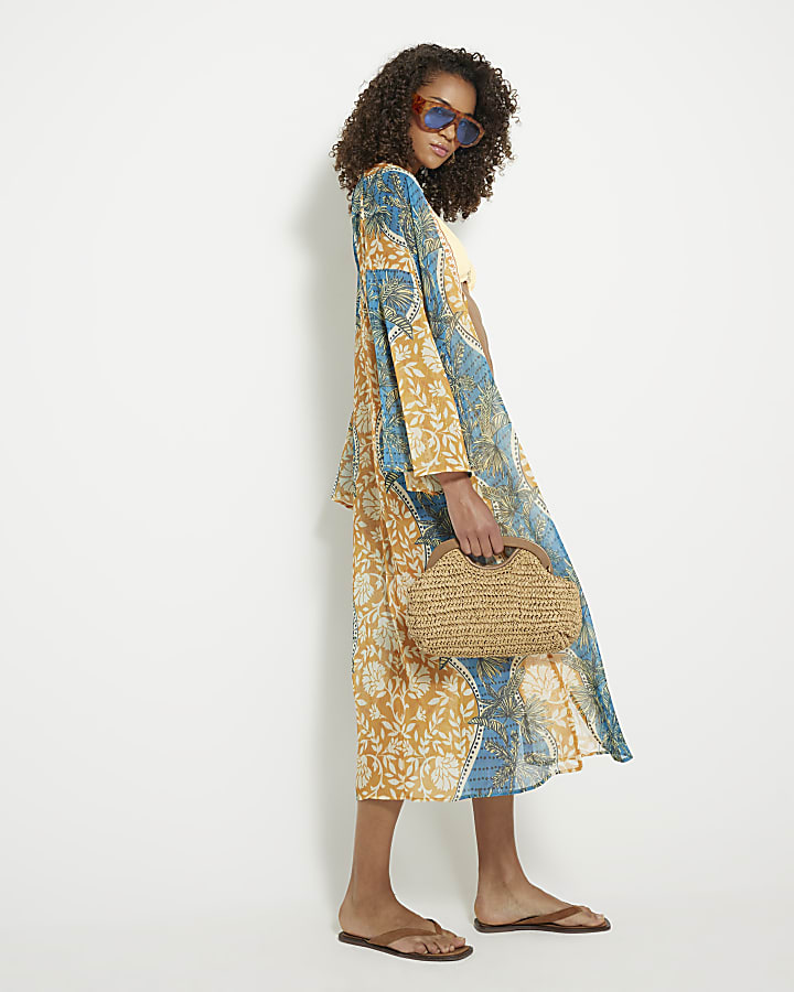 Blue Printed Longline Kimono