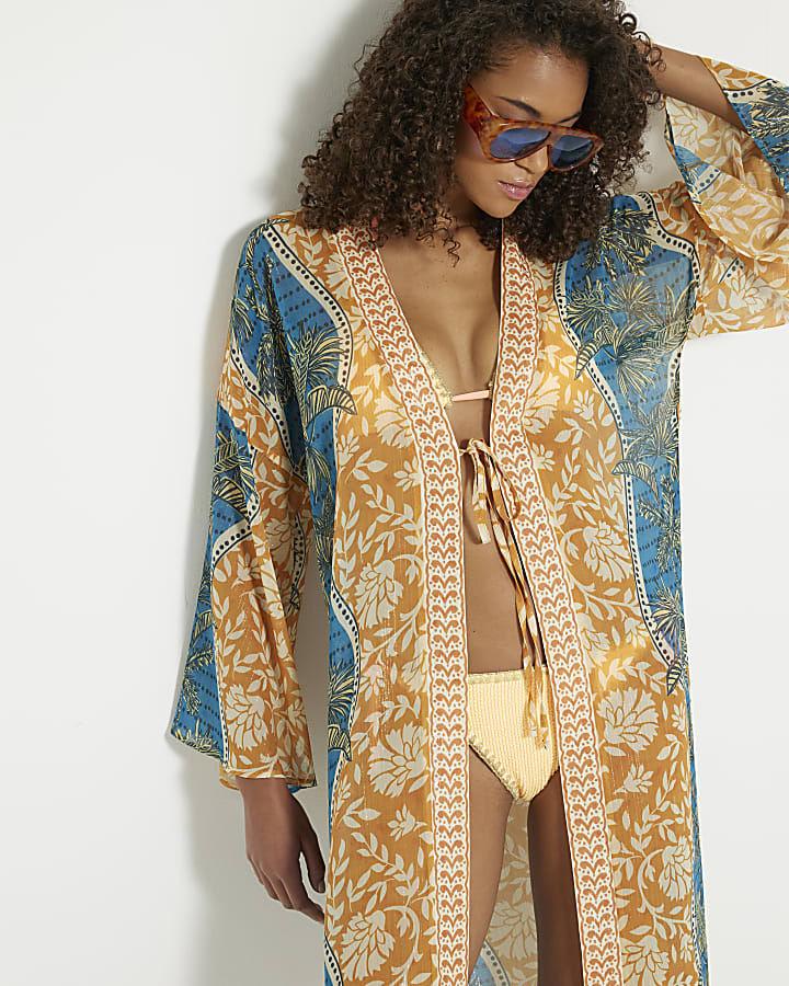 Blue Printed Longline Kimono