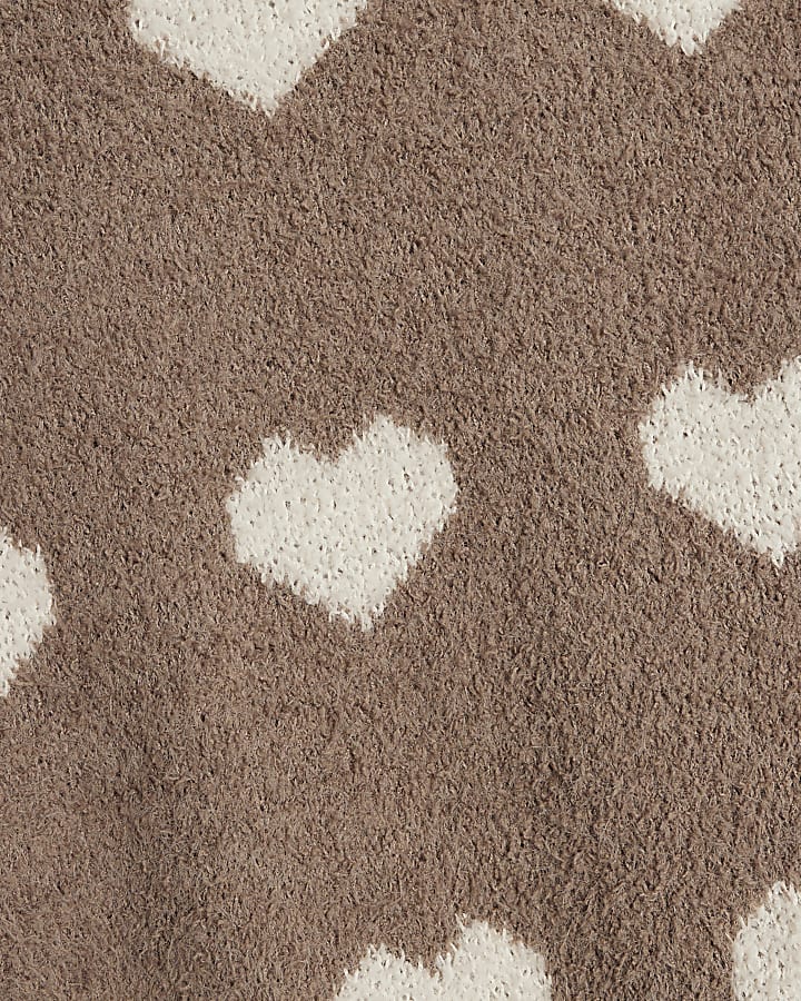 Brown Fluffy Heart Jumper Shorts Set