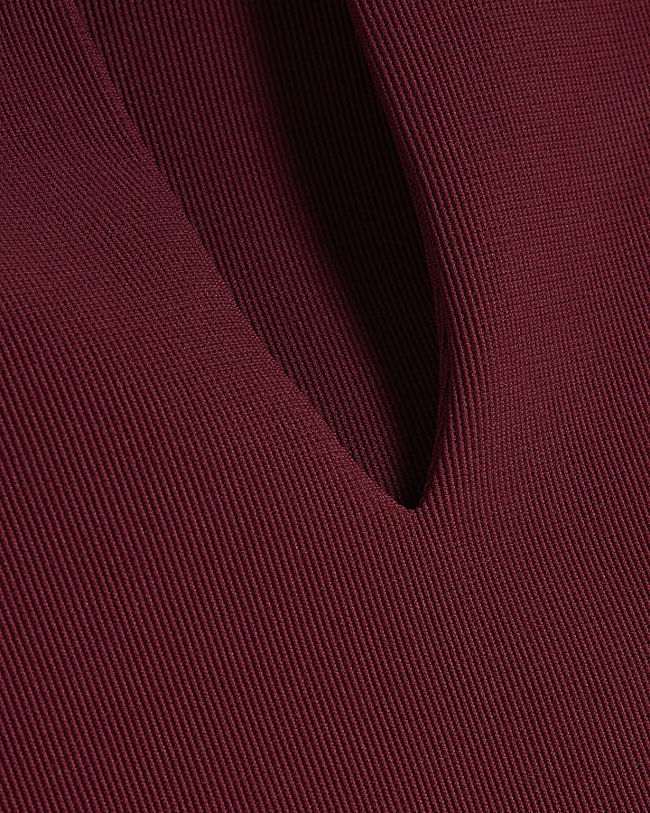 Red Sleeveless V Neck Ribbed Top