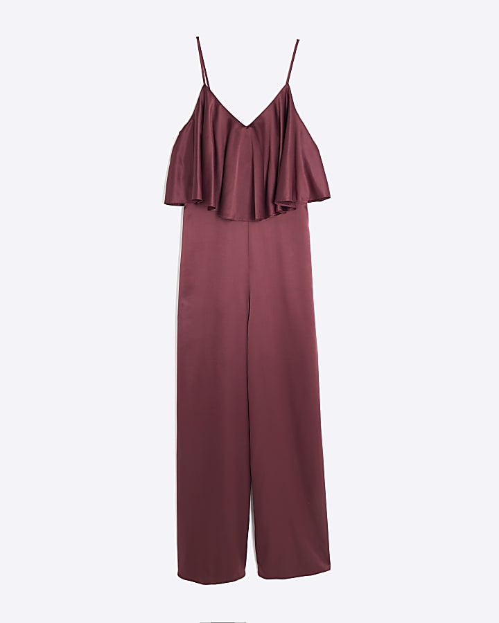 Purple Satin Sleeveless Frill Jumpsuit