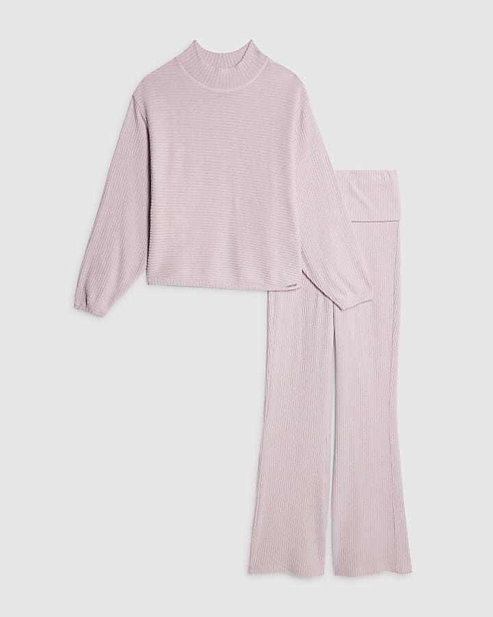 Pink Knit Batwing Sleeve Loungewear Set