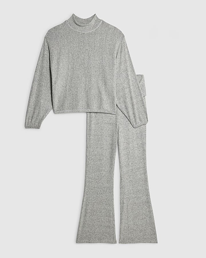 Grey Ribbed Batwing Knitted Set