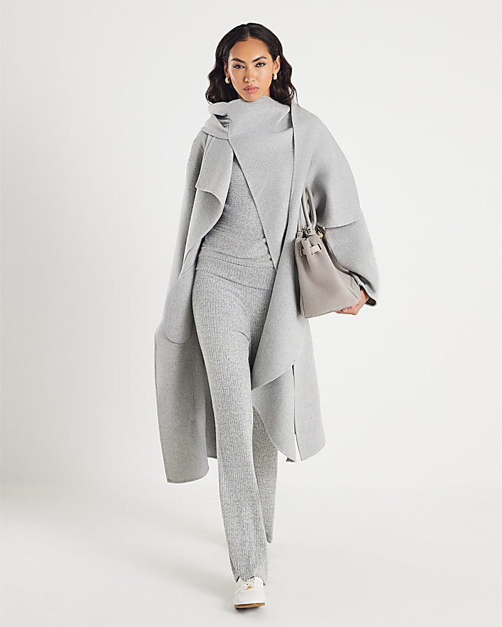 Grey Ribbed Batwing Knitted Set