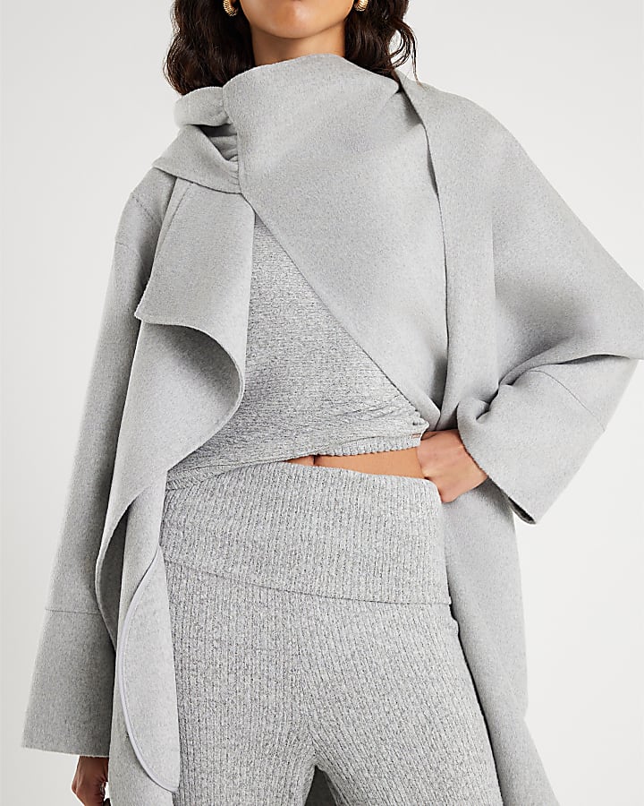 Grey Ribbed Batwing Knitted Set