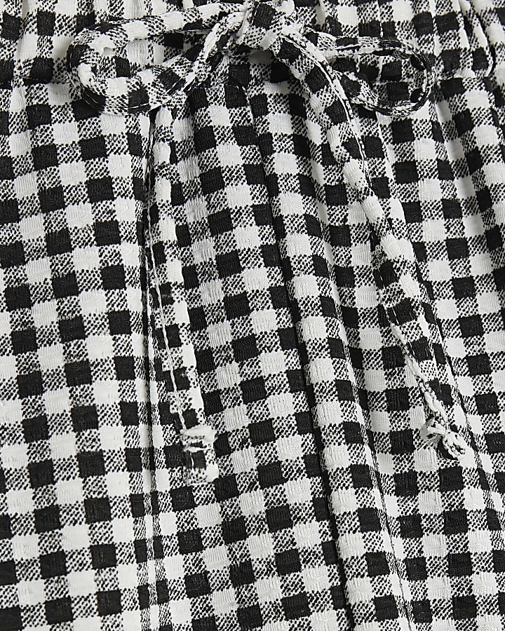 Black Gingham Wide Leg Trousers