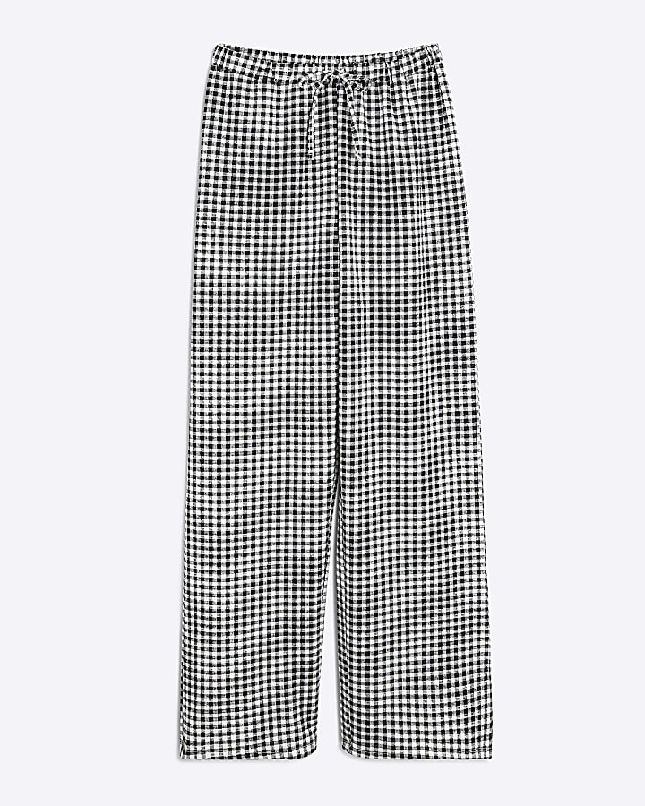 Black Gingham Wide Leg Trousers