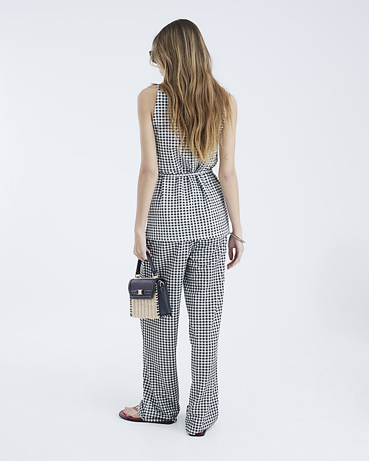 Black Gingham Wide Leg Trousers
