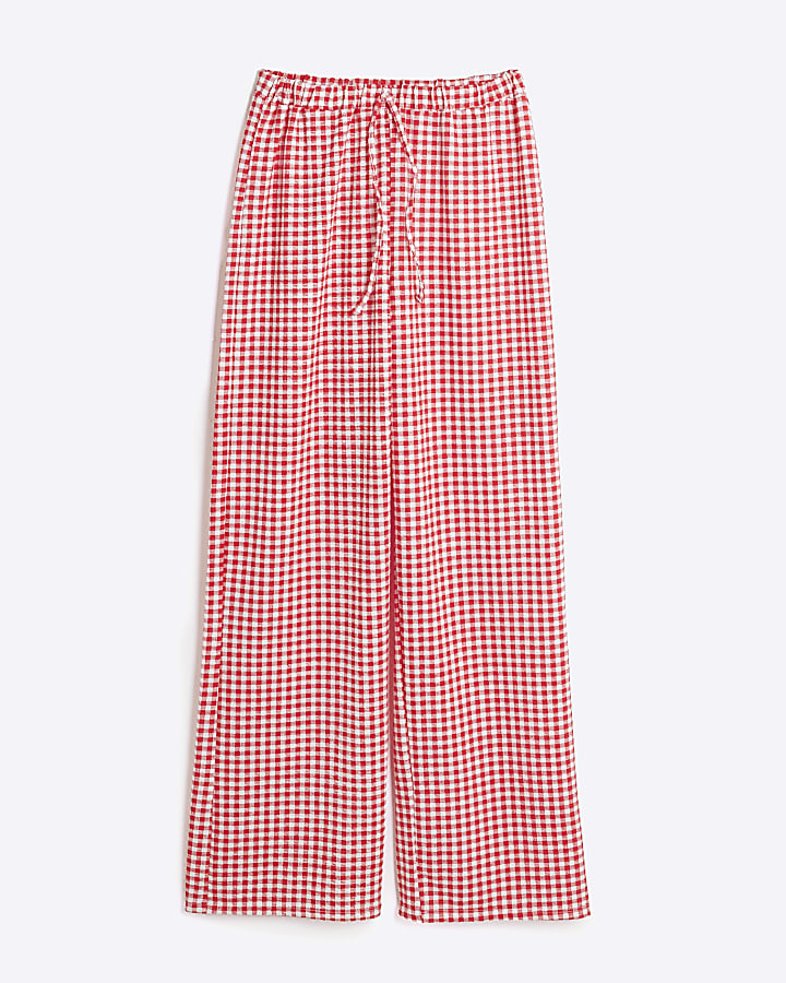 Red Gingham Wide Leg Trousers