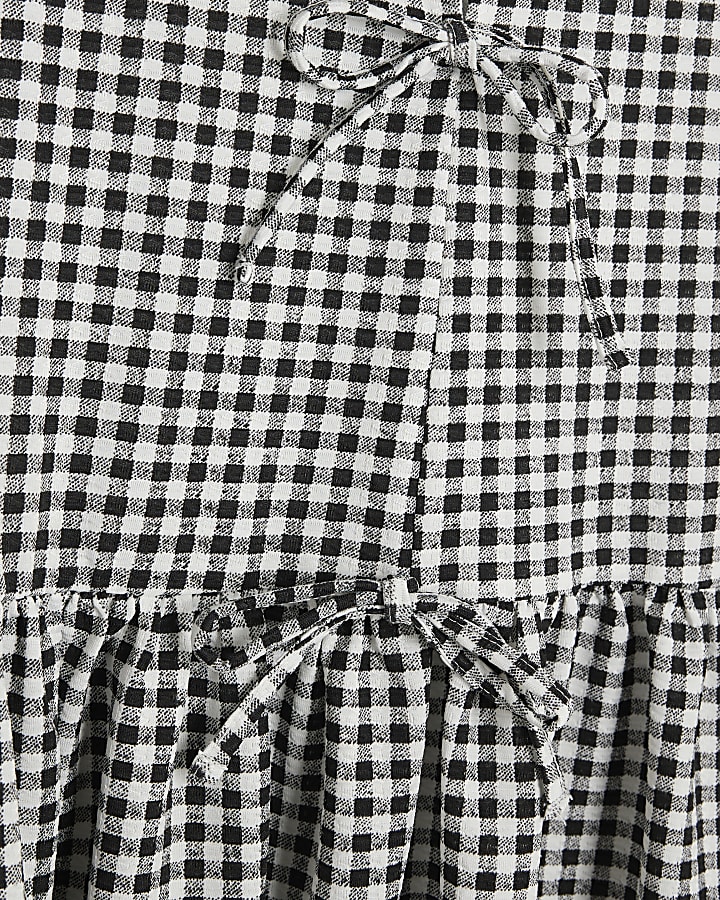 Black Gingham Tie Front Peplum Top