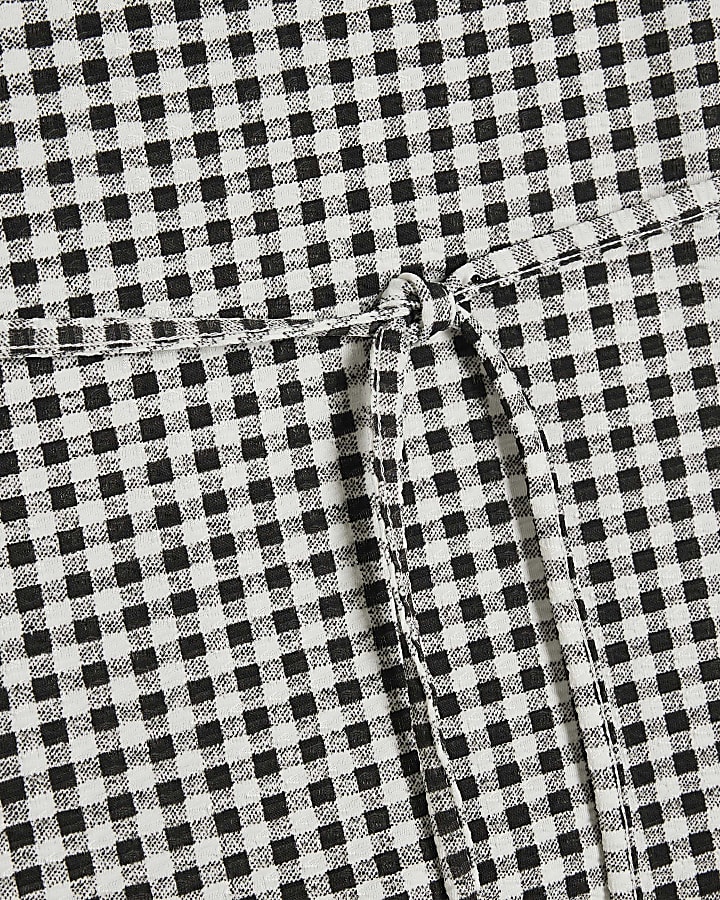 Black Sleeveless Gingham Tie Waist Tunic Top