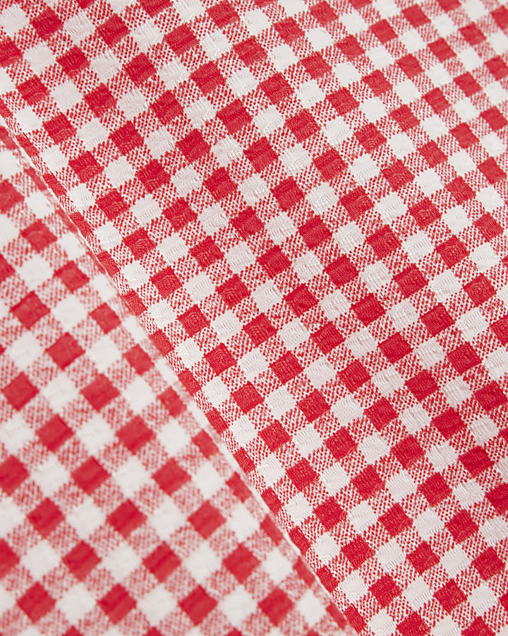 Red Sleeveless Gingham Tie Waist Tunic Top