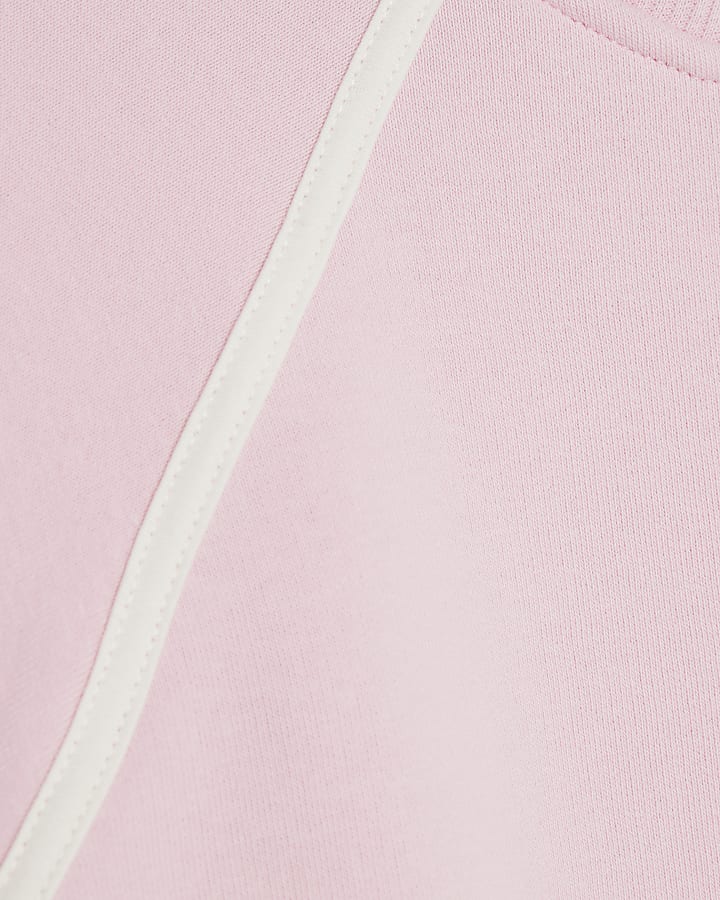 Pink Piping Detail Short Sleeve Sweatshirt