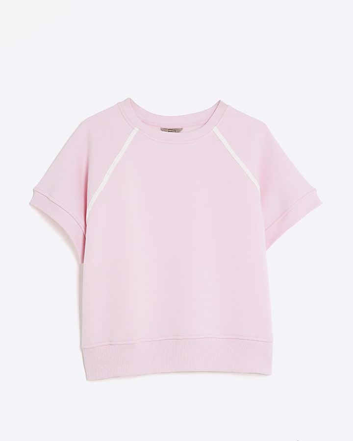Pink Piping Detail Short Sleeve Sweatshirt