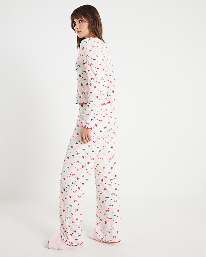 Pink Long Sleeve Bow Pyjama Set