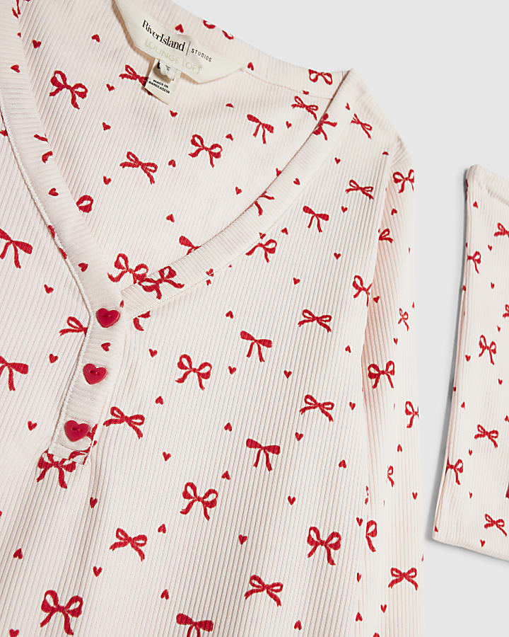 Pink Long Sleeve Bow Pyjama Set